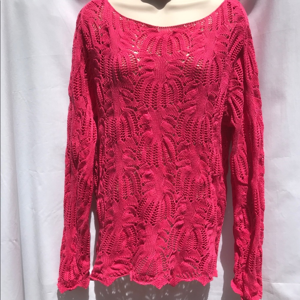 Jeanne Pierre Pink Lacy Knit Sweater